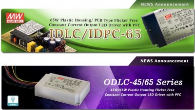 Nuovi Driver LED serie IDLC/IDPC-65(A) e ODLC-45/65(A) Meanwell con flicker free